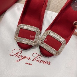 Roger Vivier Square Diamond Buckle Silk High Heels For Women Red