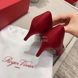 Roger Vivier Square Diamond Buckle Silk High Heels For Women Red