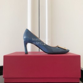 Roger Vivier New Patent Leather Square High Heels For Women Blue