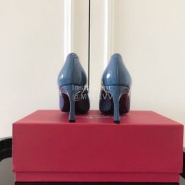 Roger Vivier New Patent Leather Square High Heels For Women Blue
