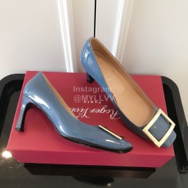Roger Vivier New Patent Leather Square High Heels For Women Blue