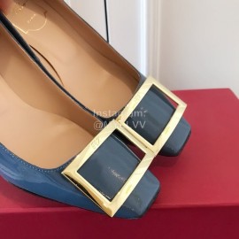 Roger Vivier New Patent Leather Square High Heels For Women Blue