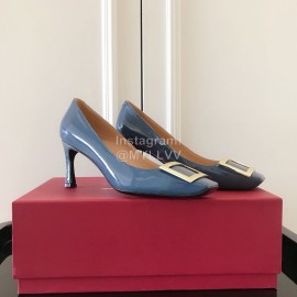 Roger Vivier New Patent Leather Square High Heels For Women Blue