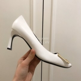 Roger Vivier New Patent Leather Square High Heels For Women White