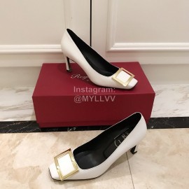 Roger Vivier New Patent Leather Square High Heels For Women White
