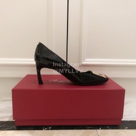 Roger Vivier New Patent Leather Square High Heels For Women Black