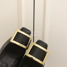 Roger Vivier New Patent Leather Square High Heels For Women Black