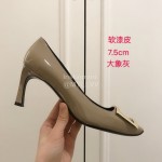 Roger Vivier New Patent Leather Square High Heels For Women Coffee