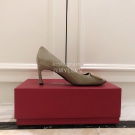 Roger Vivier New Patent Leather Square High Heels For Women Coffee