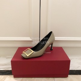 Roger Vivier New Patent Leather Square High Heels For Women Coffee