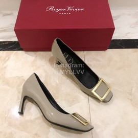 Roger Vivier New Patent Leather Square High Heels For Women Coffee