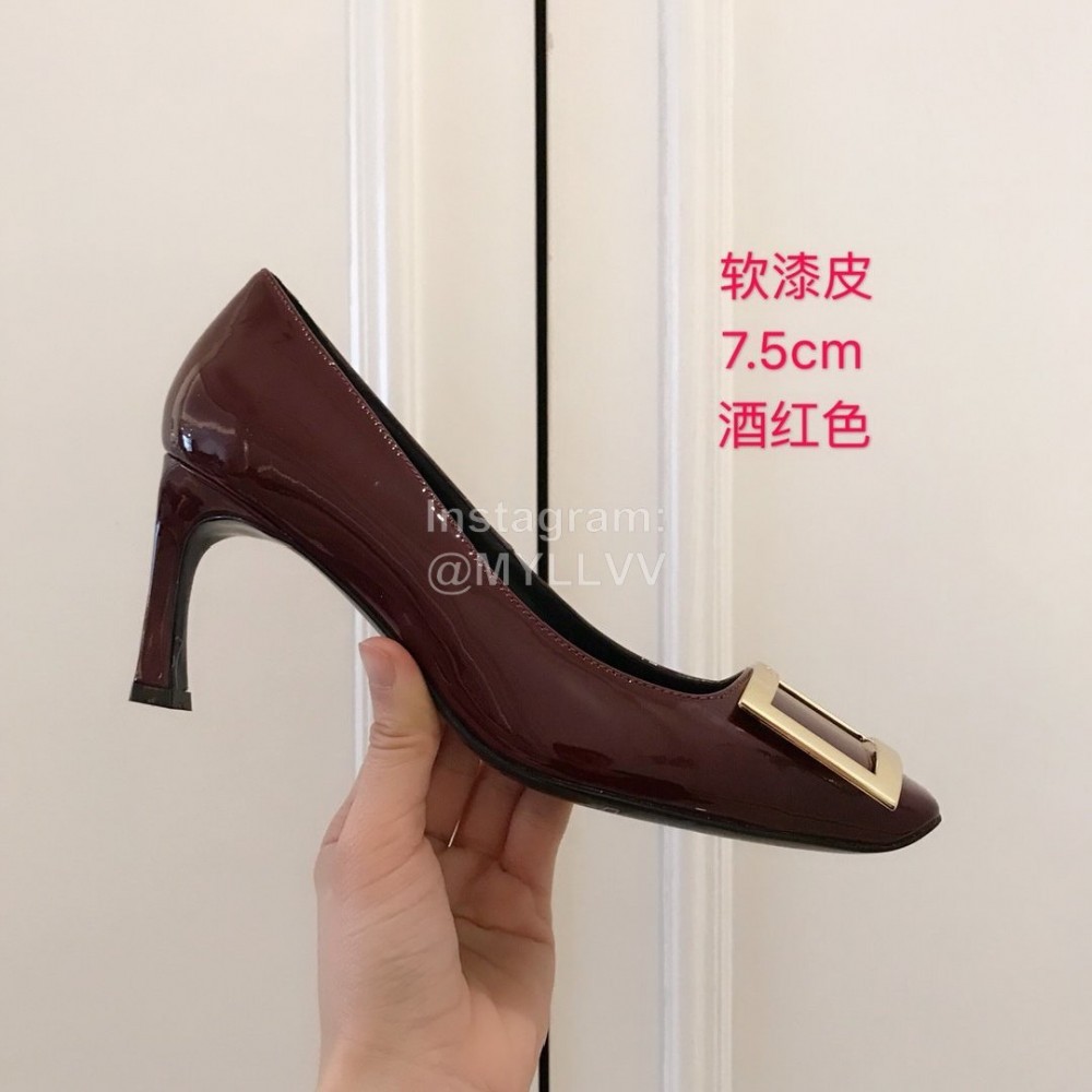 Roger Vivier New Patent Leather Square High Heels For Women Wine Red