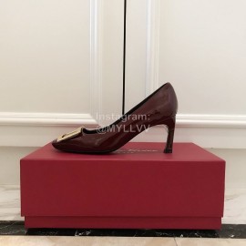 Roger Vivier New Patent Leather Square High Heels For Women Wine Red