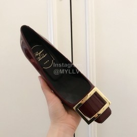 Roger Vivier New Patent Leather Square High Heels For Women Wine Red
