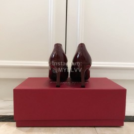 Roger Vivier New Patent Leather Square High Heels For Women Wine Red