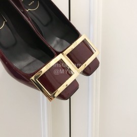 Roger Vivier New Patent Leather Square High Heels For Women Wine Red