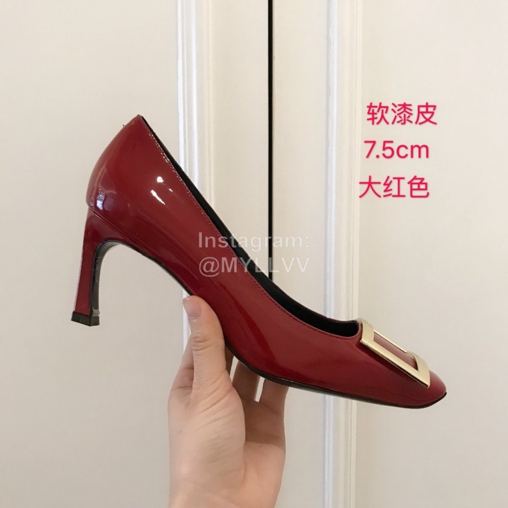 Roger Vivier New Patent Leather Square High Heels For Women Red
