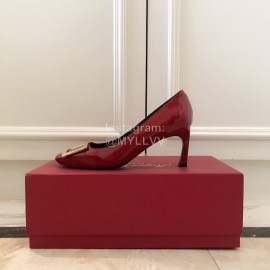 Roger Vivier New Patent Leather Square High Heels For Women Red