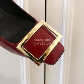 Roger Vivier New Patent Leather Square High Heels For Women Red