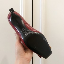 Roger Vivier New Patent Leather Square High Heels For Women Red