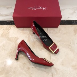 Roger Vivier New Patent Leather Square High Heels For Women Red