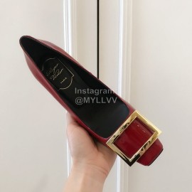 Roger Vivier New Patent Leather Square High Heels For Women Red