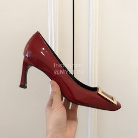 Roger Vivier New Patent Leather Square High Heels For Women Red