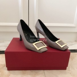 Roger Vivier New Patent Leather Square High Heels For Women Gray