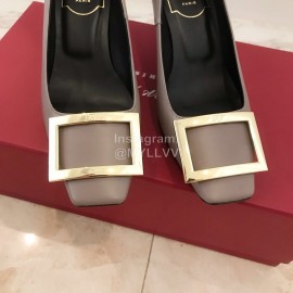 Roger Vivier New Patent Leather Square High Heels For Women Gray