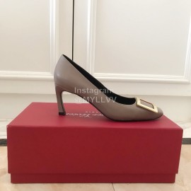 Roger Vivier New Patent Leather Square High Heels For Women Gray