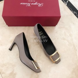 Roger Vivier New Patent Leather Square High Heels For Women Gray