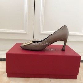 Roger Vivier New Patent Leather Square High Heels For Women Gray