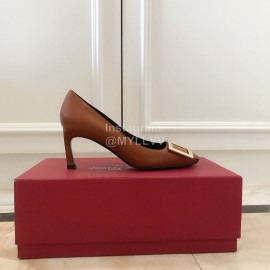 Roger Vivier New Patent Leather Square High Heels For Women Brown