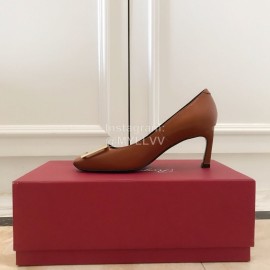 Roger Vivier New Patent Leather Square High Heels For Women Brown