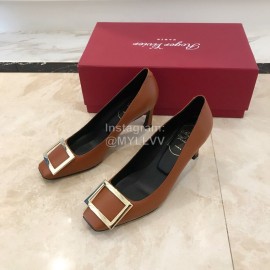 Roger Vivier New Patent Leather Square High Heels For Women Brown