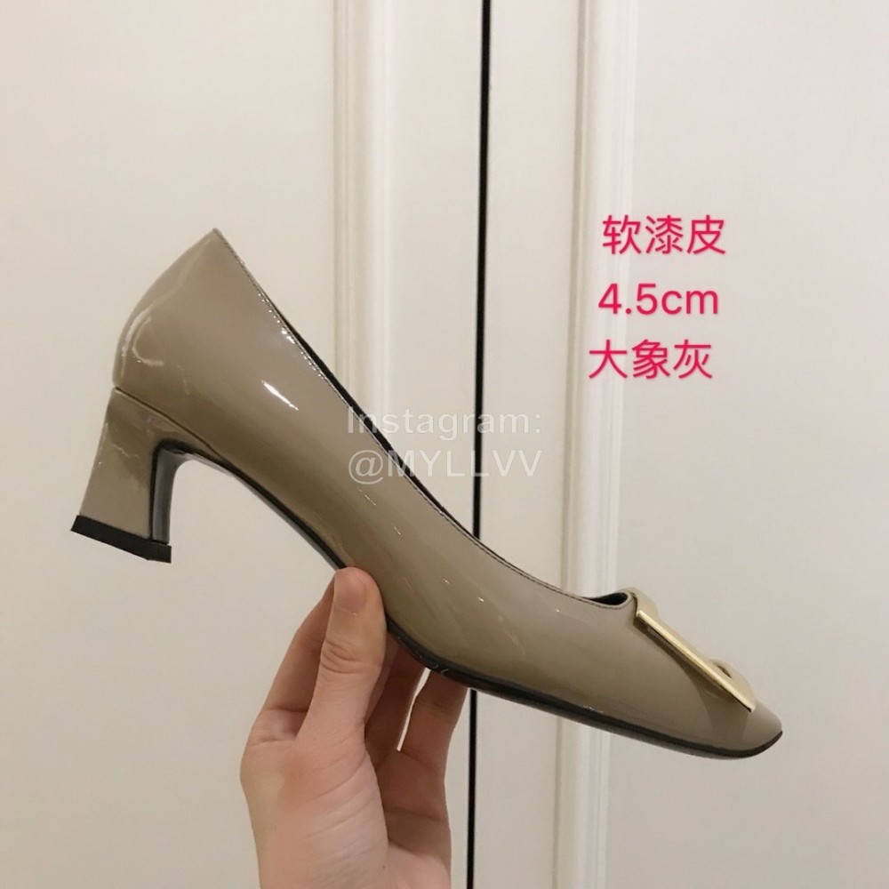 Roger Vivier Fashion Patent Leather Square High Heels For Women Gray