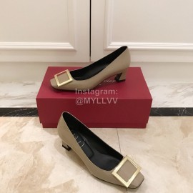 Roger Vivier Fashion Patent Leather Square High Heels For Women Gray