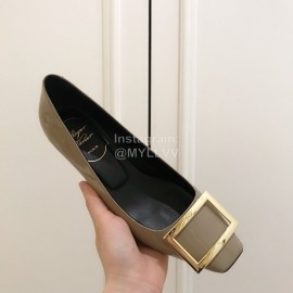 Roger Vivier Fashion Patent Leather Square High Heels For Women Gray