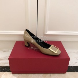 Roger Vivier Fashion Patent Leather Square High Heels For Women Gray