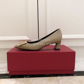 Roger Vivier Fashion Patent Leather Square High Heels For Women Gray