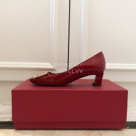 Roger Vivier Fashion Patent Leather Square High Heels For Women Red