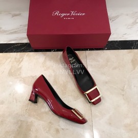 Roger Vivier Fashion Patent Leather Square High Heels For Women Red