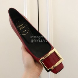 Roger Vivier Fashion Patent Leather Square High Heels For Women Red