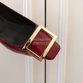 Roger Vivier Fashion Patent Leather Square High Heels For Women Red
