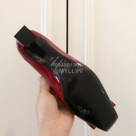 Roger Vivier Fashion Patent Leather Square High Heels For Women Red