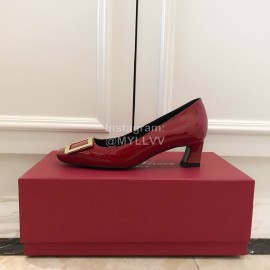 Roger Vivier Fashion Patent Leather Square High Heels For Women Red