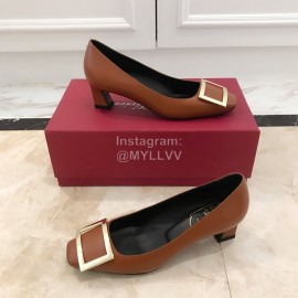Roger Vivier Fashion Patent Leather Square High Heels For Women Brown