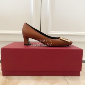 Roger Vivier Fashion Patent Leather Square High Heels For Women Brown