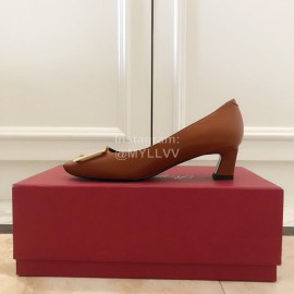 Roger Vivier Fashion Patent Leather Square High Heels For Women Brown