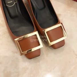 Roger Vivier Fashion Patent Leather Square High Heels For Women Brown